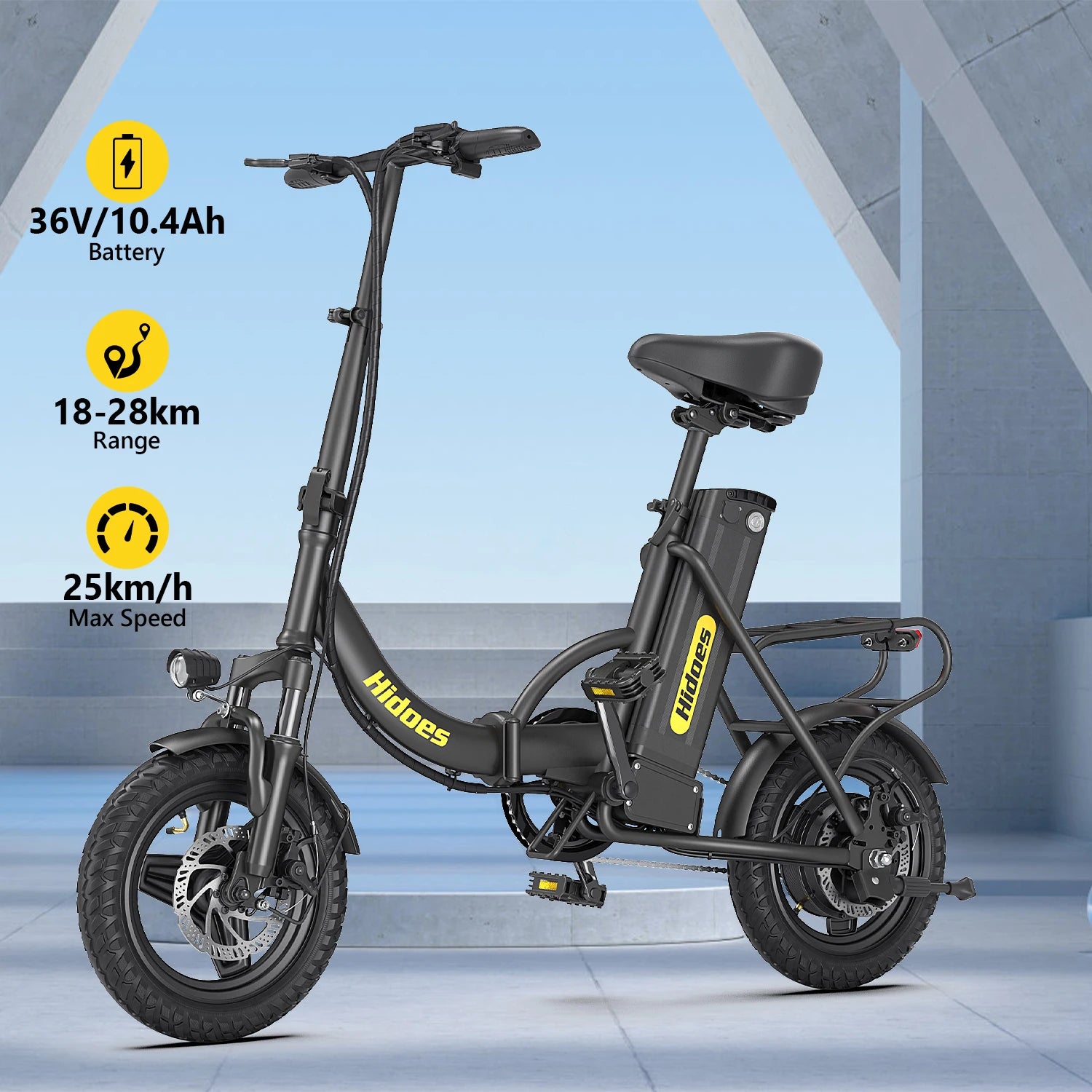 Hidoes C5 folding electric bike with 36V/10.4Ah battery, 350W motor, black frame, 14-inch wheels