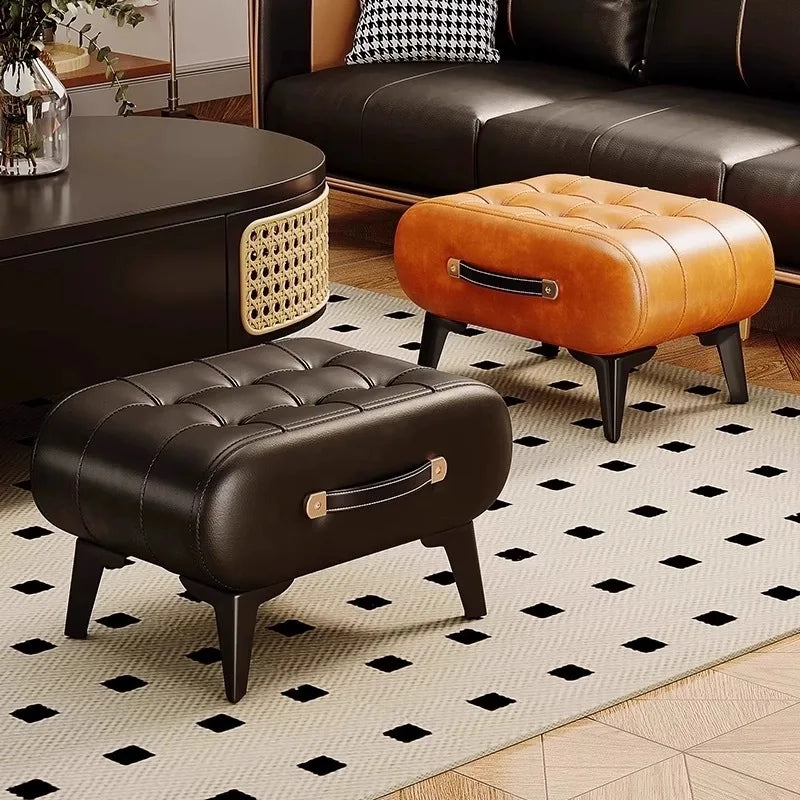 Luxury Leather Low Stool for Living Room Footrest and Decor - MobilityBuy.com 