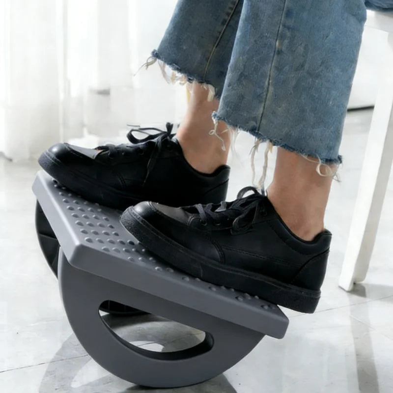 Portable under-desk foot rest massage roller stool, gray with textured top