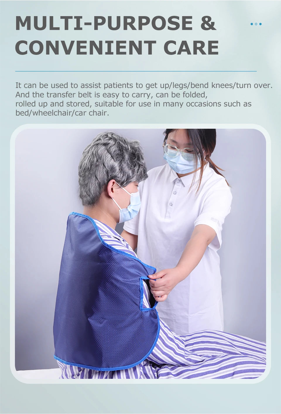 Elderly transfer sling by MobilityBuy, designed for safe patient turning and bed transfer assistance.