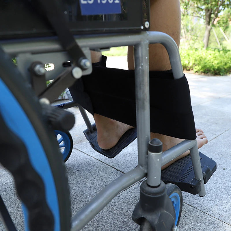 Adjustable non-slip leg strap for portable wheelchair, designed for secure leg restraint and comfort.