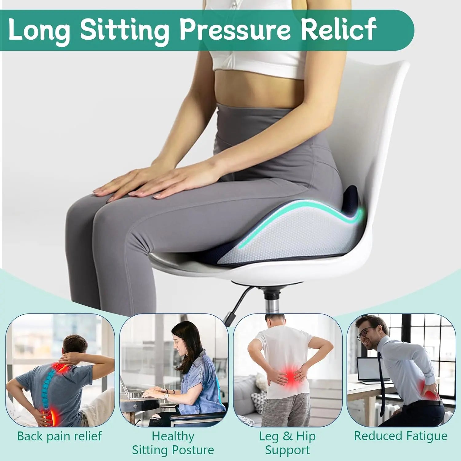 Seat Cushion orthopedic memory foam Prostate cushion for tailbone and sciatic pain relief, black, MobilityBuy.com