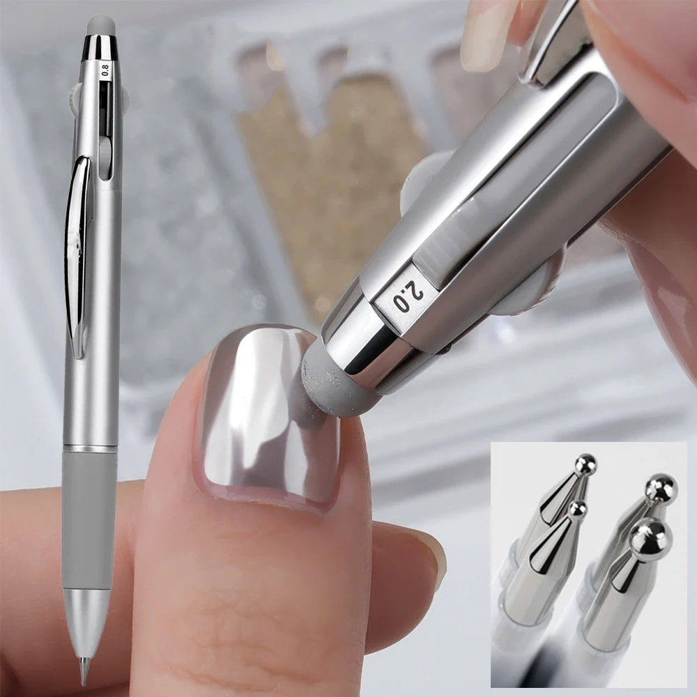 5-in-1 Nail Art Dotting Pen multitool with multiple tips, silver metal manicure tool