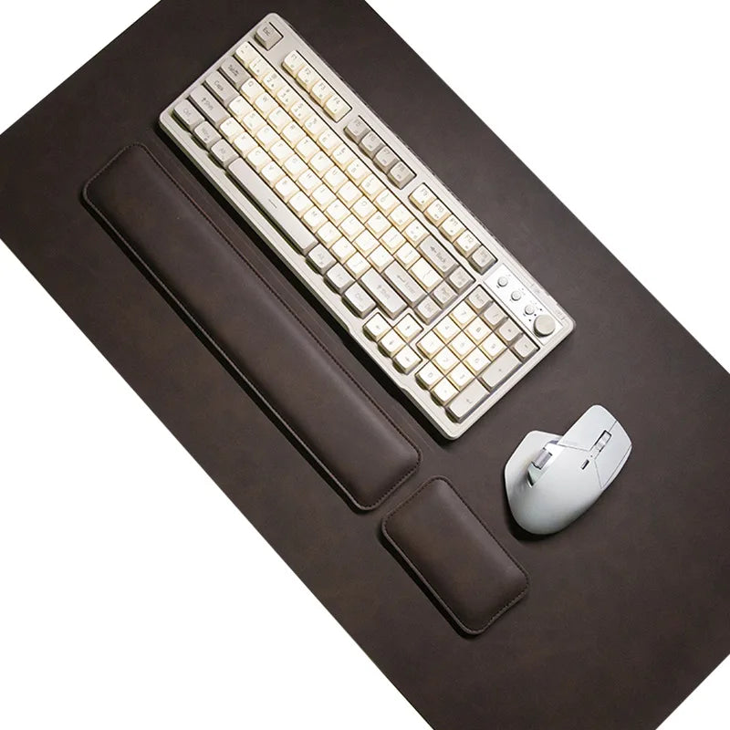 Desk mat three-piece set: large waterproof PU mouse pad with two wrist rests for keyboard and mouse.