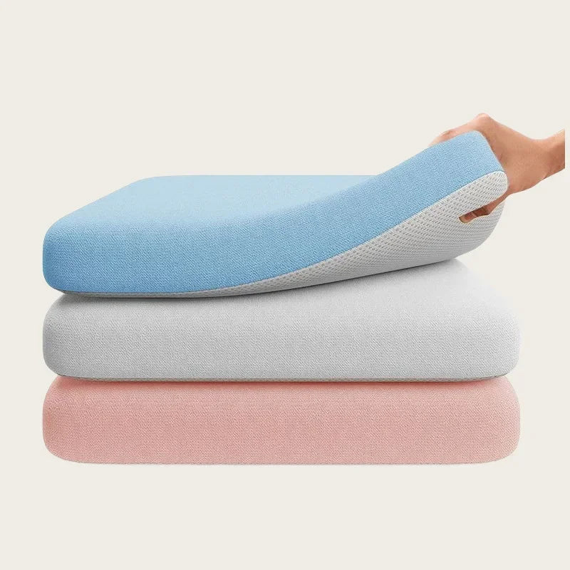 Ultra thick foam seat cushion set: blue top ergonomic chair pad with gray and pink cushions