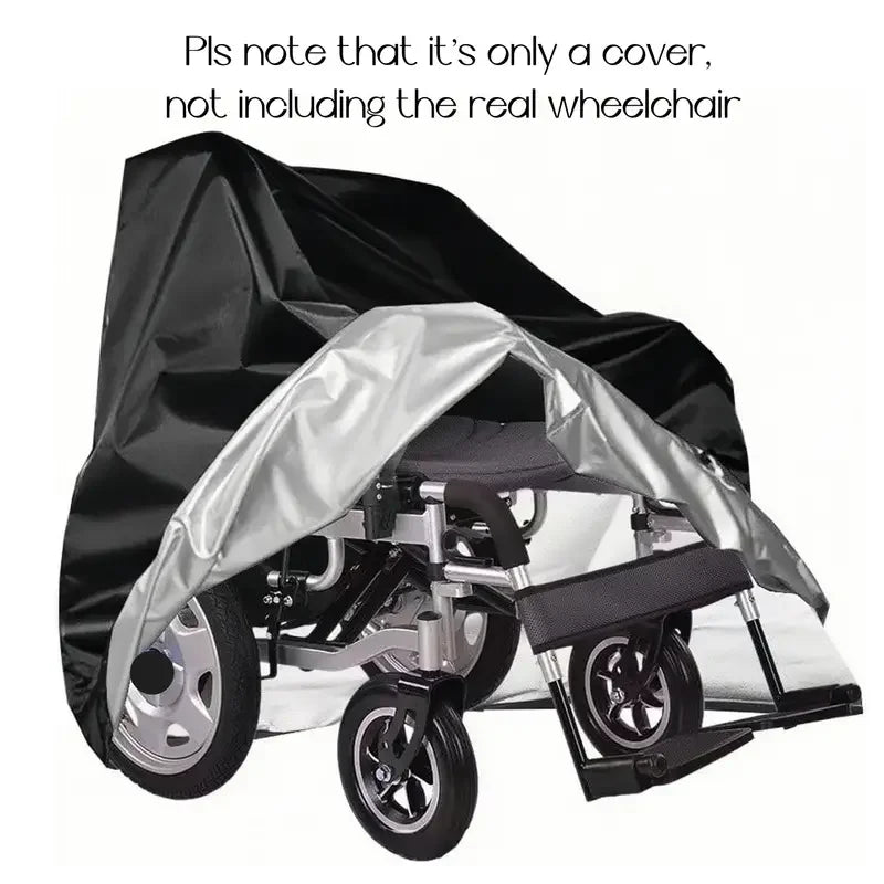 Durable heavy-duty electric wheelchair cover in black, waterproof and windproof, protecting against snow and rain.