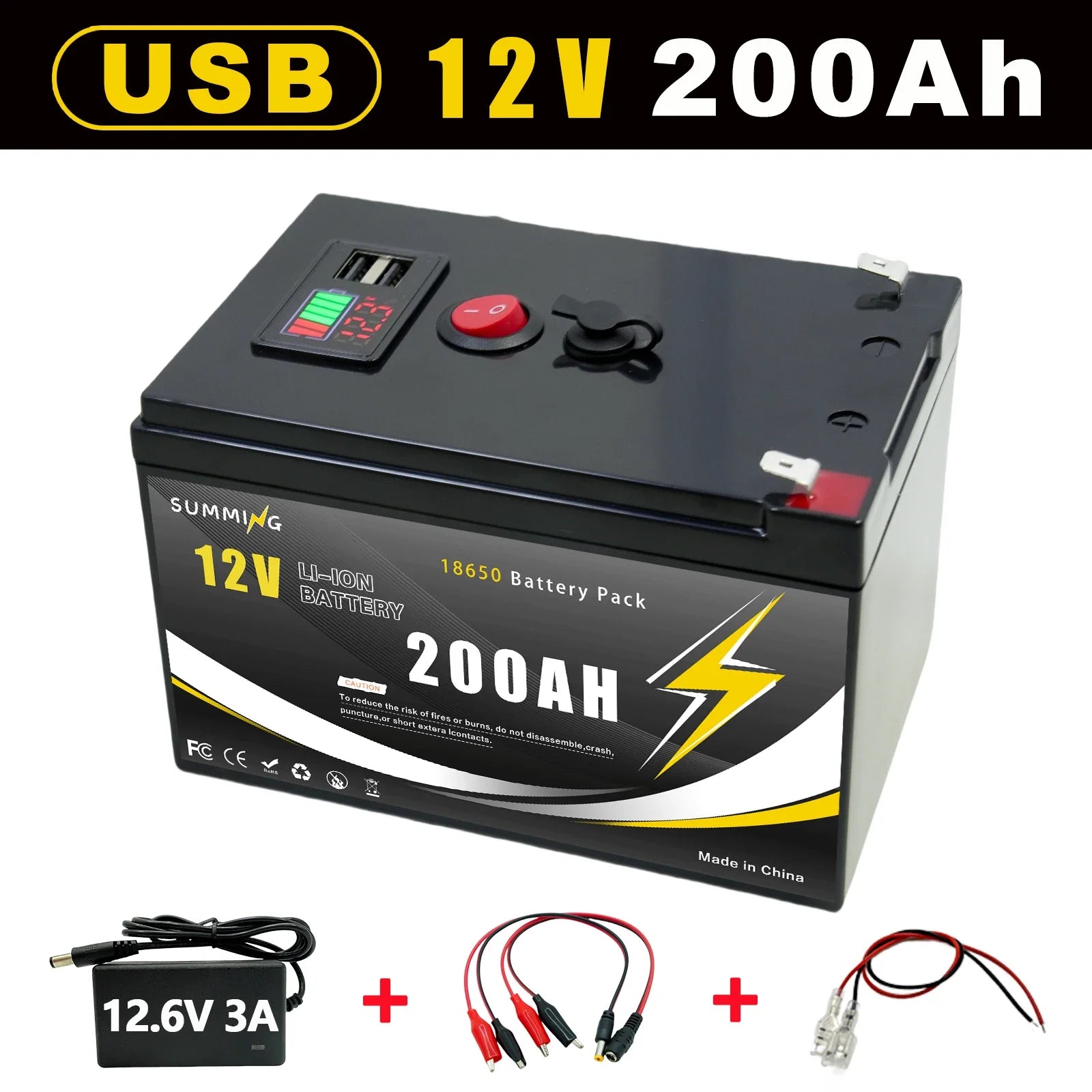 12V Lithium LiFePO4 mobility battery with USB port, featuring a compact design and durable construction.