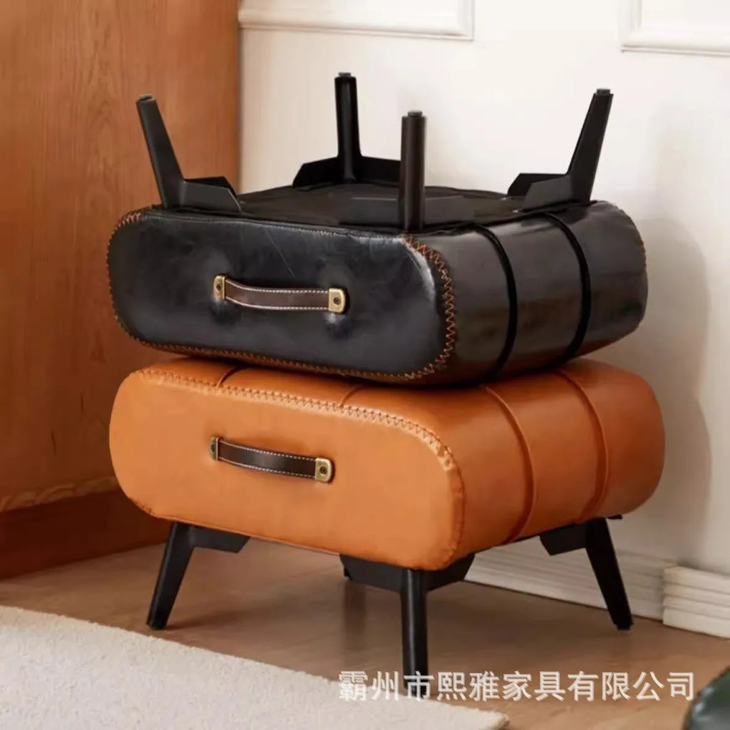 Luxury Leather Low Stool for Living Room Footrest and Decor - MobilityBuy.com 