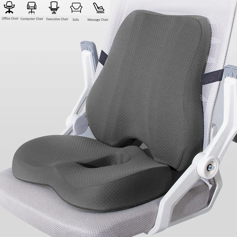 Memory Foam Seat Cushion Waist Back Support Pillow Set - MobilityBuy.com