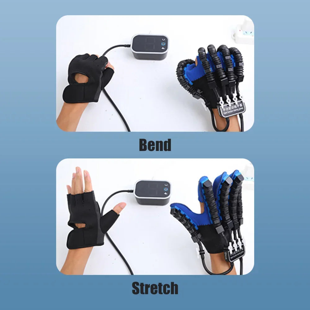 Left and right hand rehabilitation exerciser robot gloves by Aliexpress for finger training and mobility improvement.