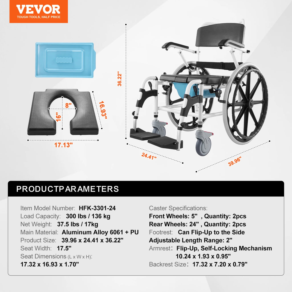 Shower Wheelchair Bathroom Adjustable Chair for Disabled Adult - MobilityBuy.com