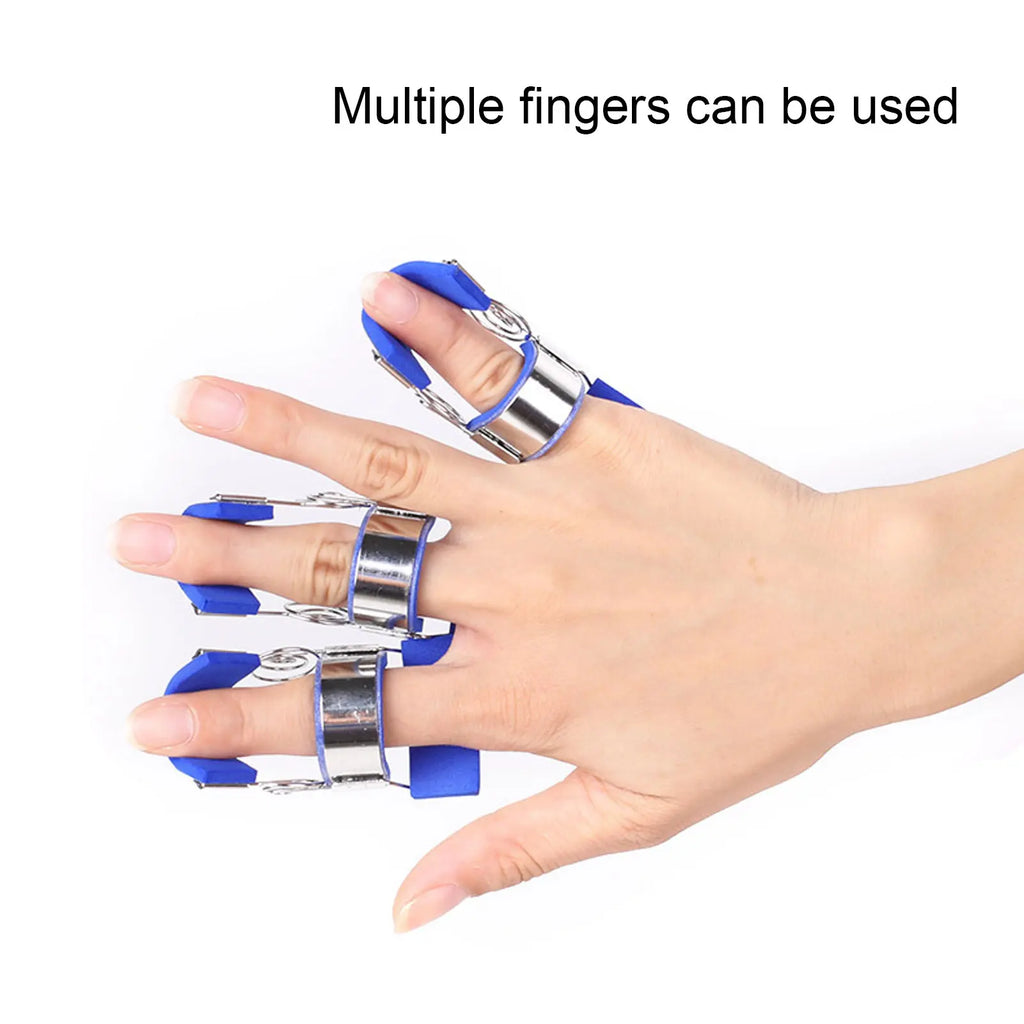 Spring finger splint by Aliexpress designed for rehabilitation, showing a finger in a straightened position for training.