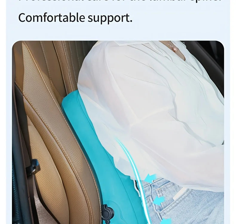 Ergonomic inflatable lumbar support pillow, MobilityBuy.com, turquoise car-seat back cushion.