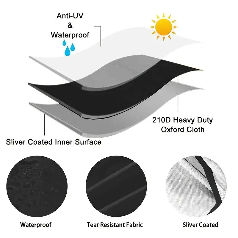 Heavy-duty waterproof wheelchair cover by Aliexpress, protecting against wind and snow, shown in outdoor setting.