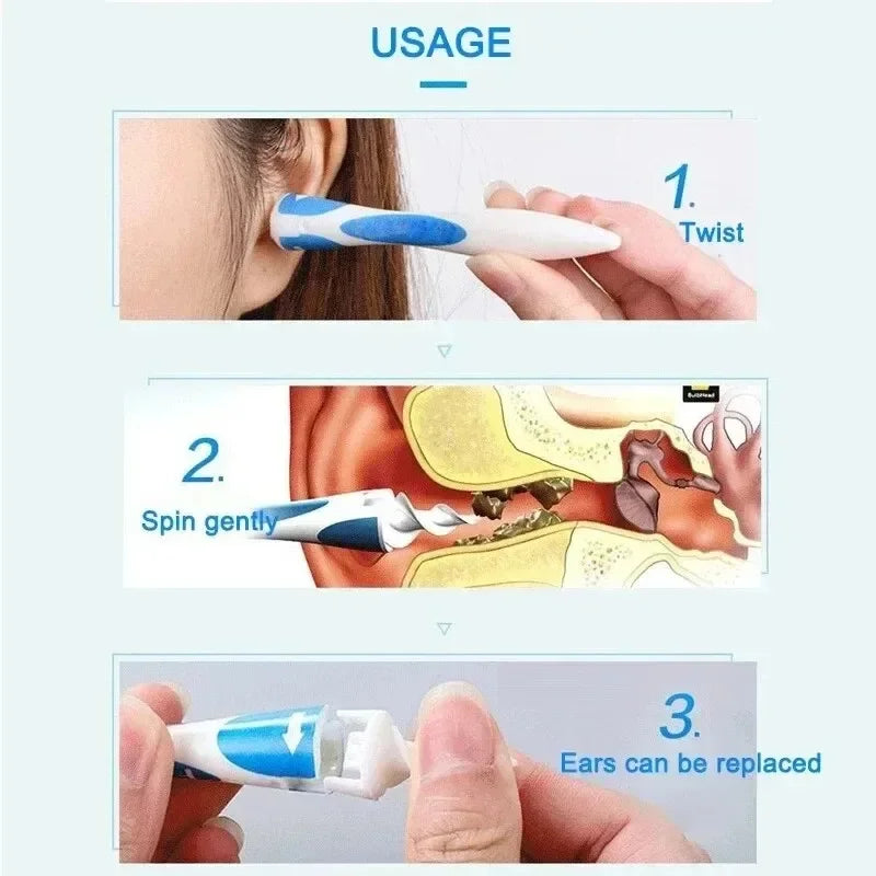 Soft silicone ear wax remover tool with 16 replacement tips for effective ear cleaning, by MobilityBuy.