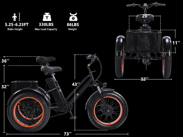 48V 500W Brushless Electric Tricycle for Adults Folding E Bike with Large Basket - MobilityBuy.com 
