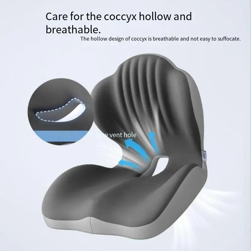 Lumbar support memory foam cushion, gray, breathable hollow design for sedentary posture relief