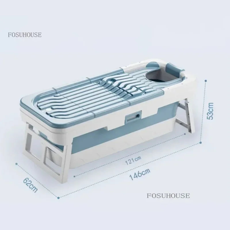 Portable folding bathtub for adults, blue and white plastic spa tub with lid by MobilityBuy.com