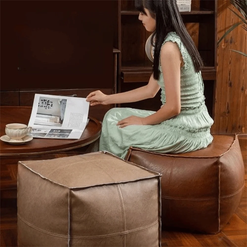 Nordic Style Non Slip Large Capacity Waterproof PU Leather Storage Stool Ottoman - MobilityBuy.com 