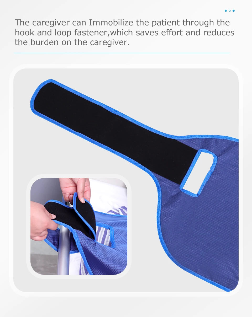 Patient turning device belt for elderly, nursing sling for safe bed transfers, featuring durable fabric and secure straps.