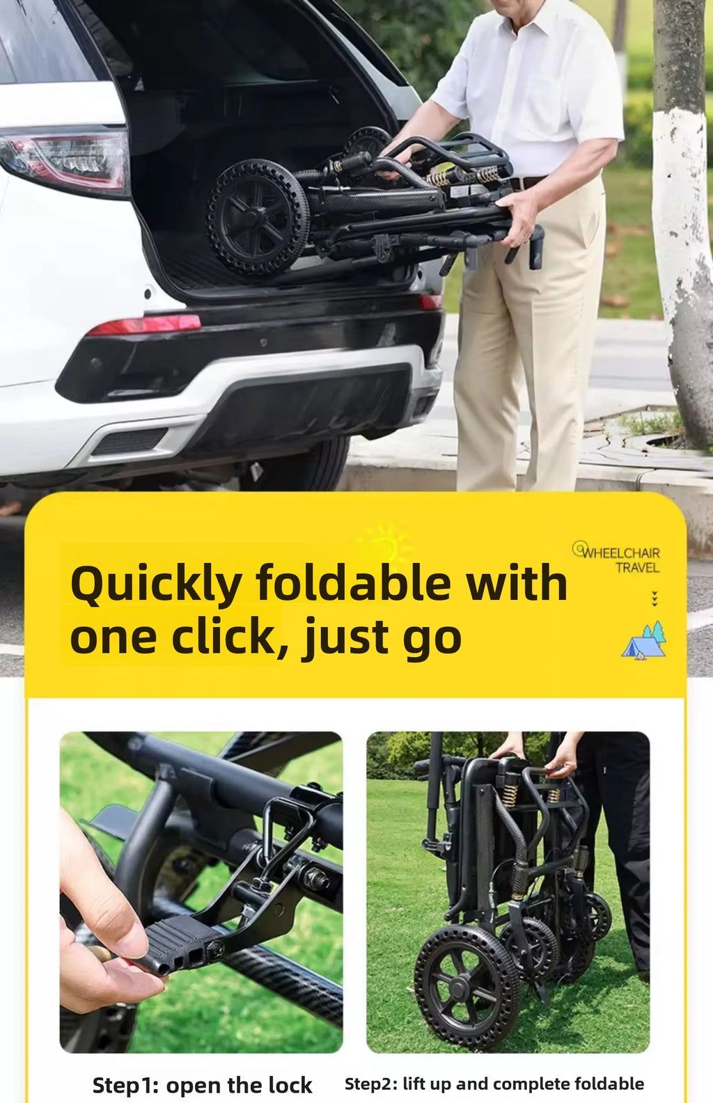 Small foldable, lightweight wheelchair - travel, portable trolley for airplanes - MobilityBuy.com