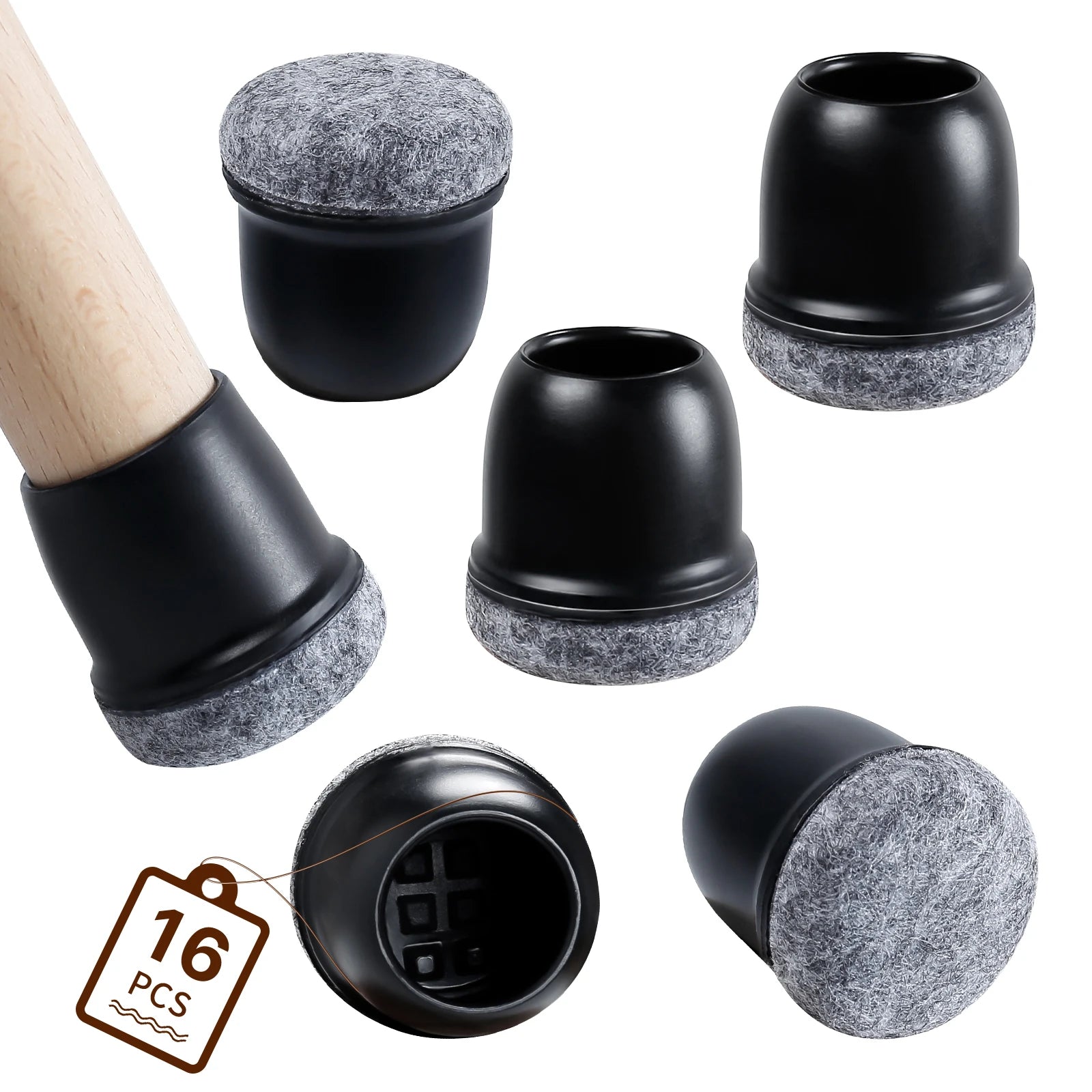 16pcs silicone chair leg floor protectors with wrapped felt, non-slip sofa feet pads for hardwood floors