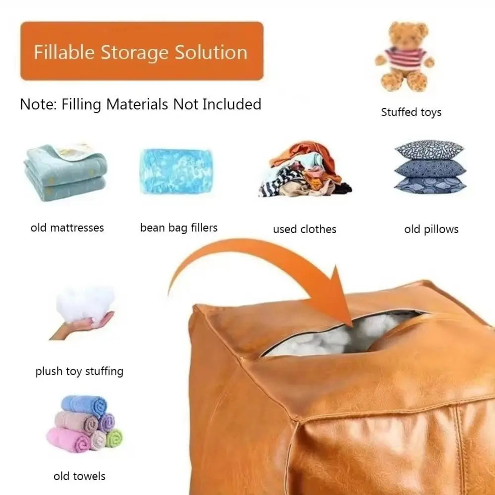 Nordic Style Non Slip Large Capacity Waterproof PU Leather Storage Stool Ottoman - MobilityBuy.com 