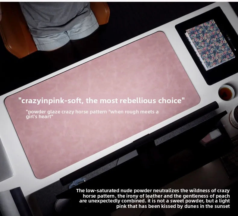 Desk mat pink PU waterproof large mouse pad, non-slip surface for desk setup