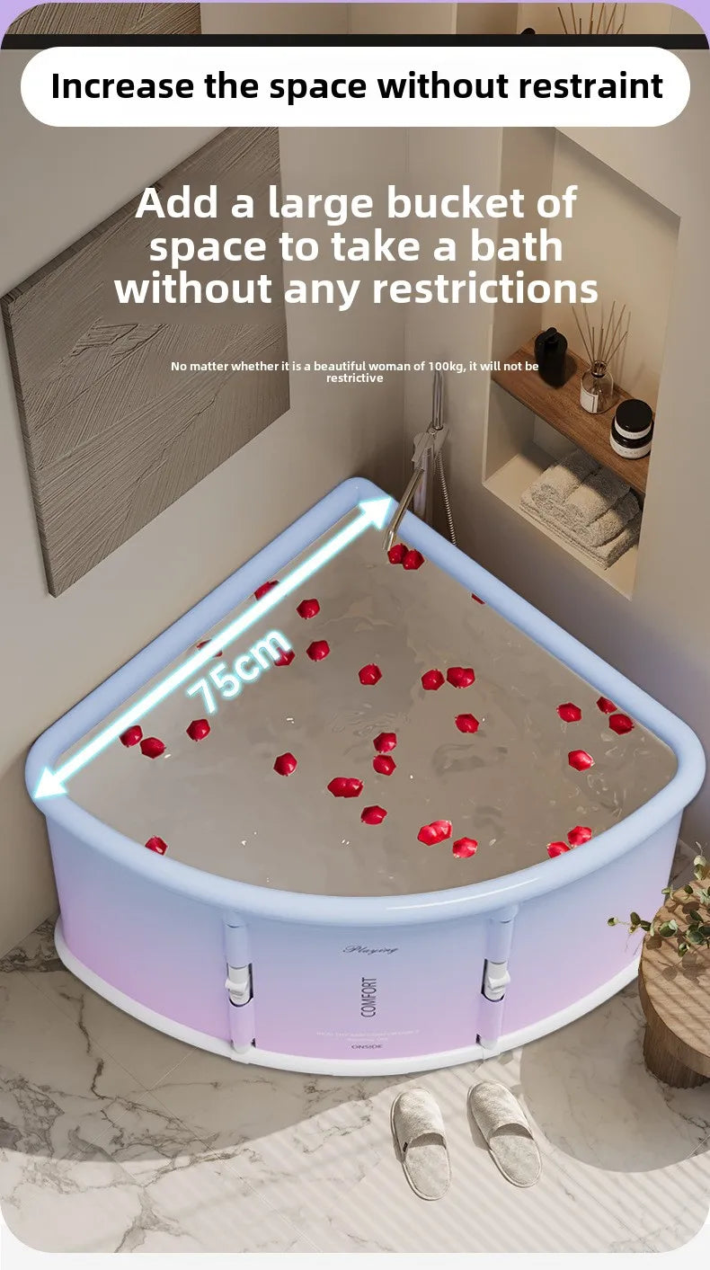 2025 Folding Fan Shaped Corner Spa Bathtub Space Saving Home Bath - MobilityBuy.com 