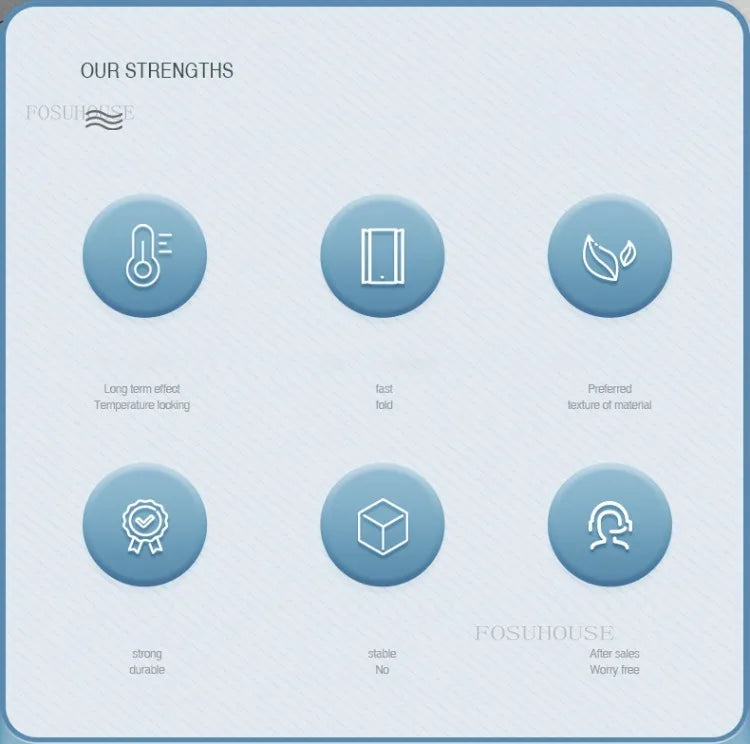 Portable folding bathtub strengths infographic with six blue icons on a light background, highlighting key features