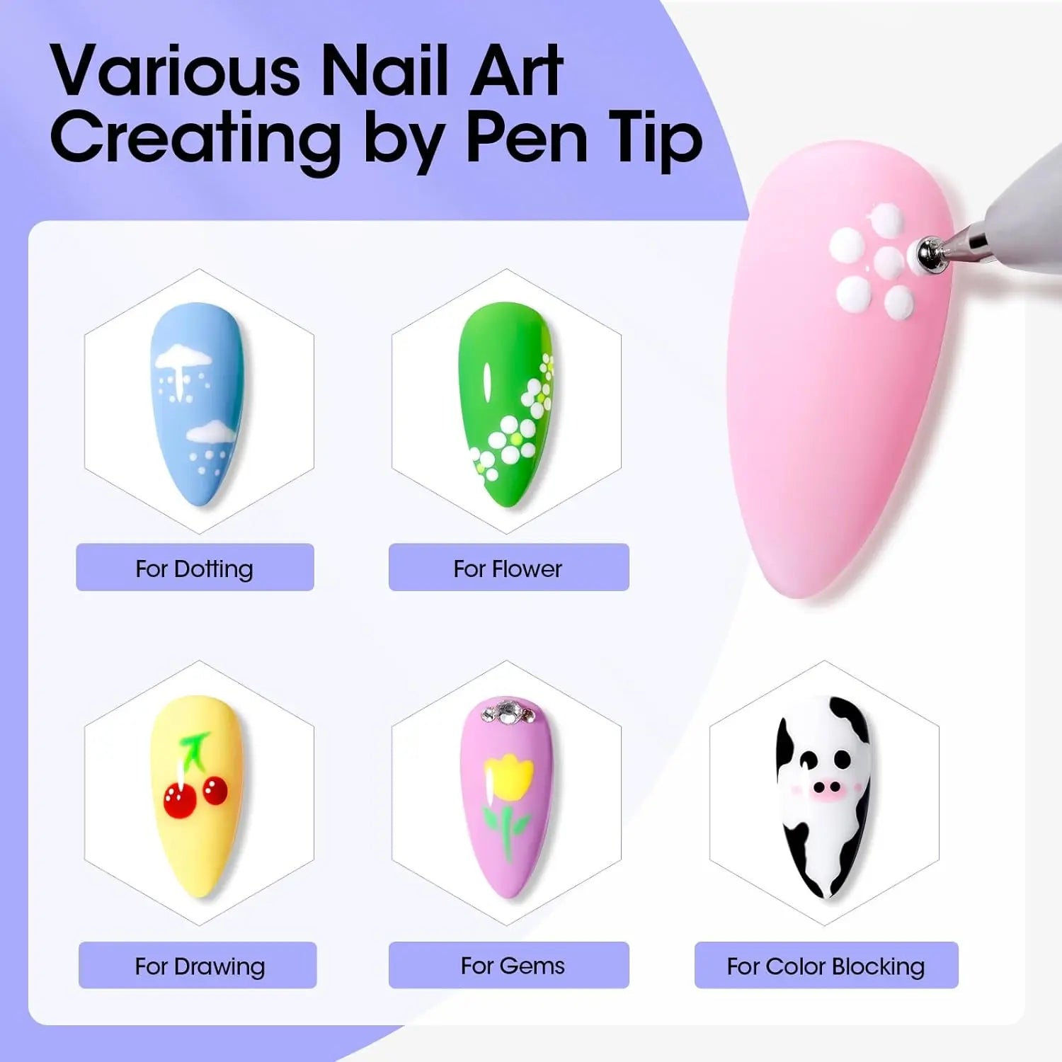 5-in-1 Nail Art Dotting Pen by MobilityBuy.com, press-type multi-head manicure tool for dotting and floral designs