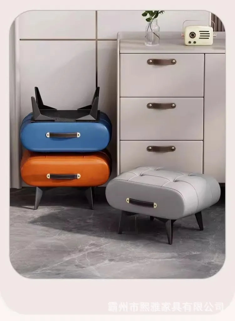 Luxury Leather Low Stool for Living Room Footrest and Decor - MobilityBuy.com 