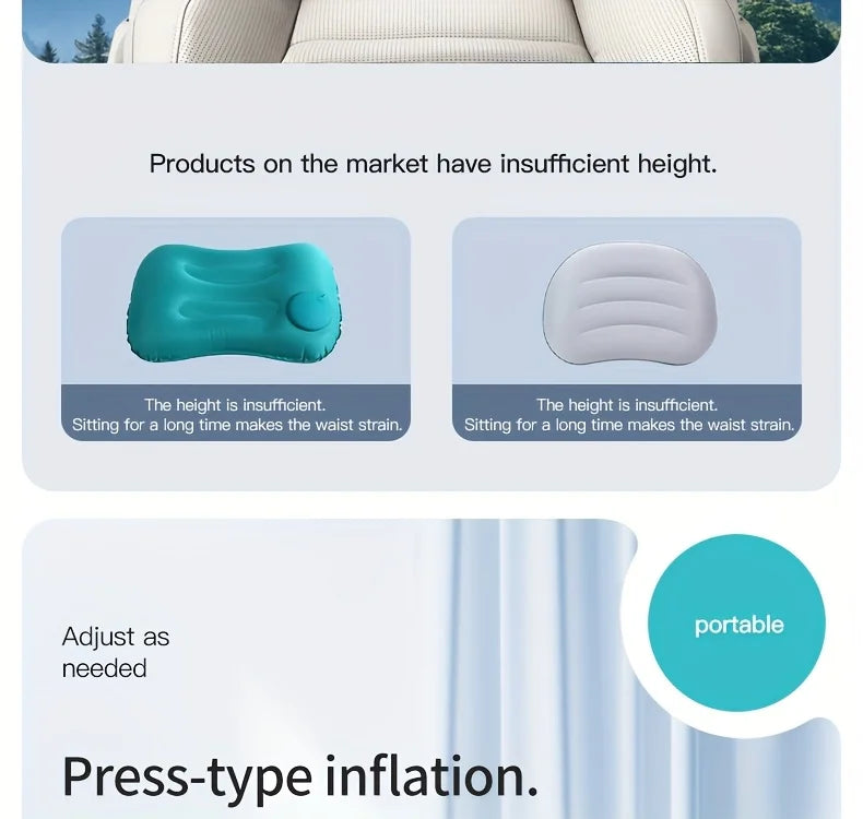 Ergonomic inflatable lumbar support pillow by MobilityBuy.com, turquoise/white, press-type inflation, portable.