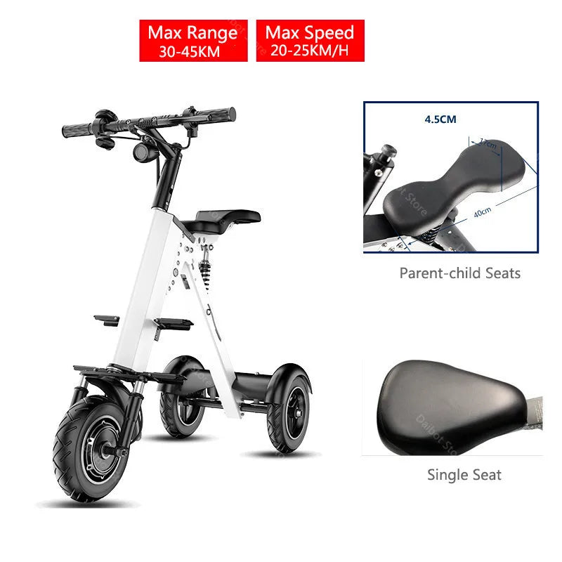 Three-wheel folding adult electric scooter with seat, 36V 350W, portable foldable tricycle MobilityBuy.com