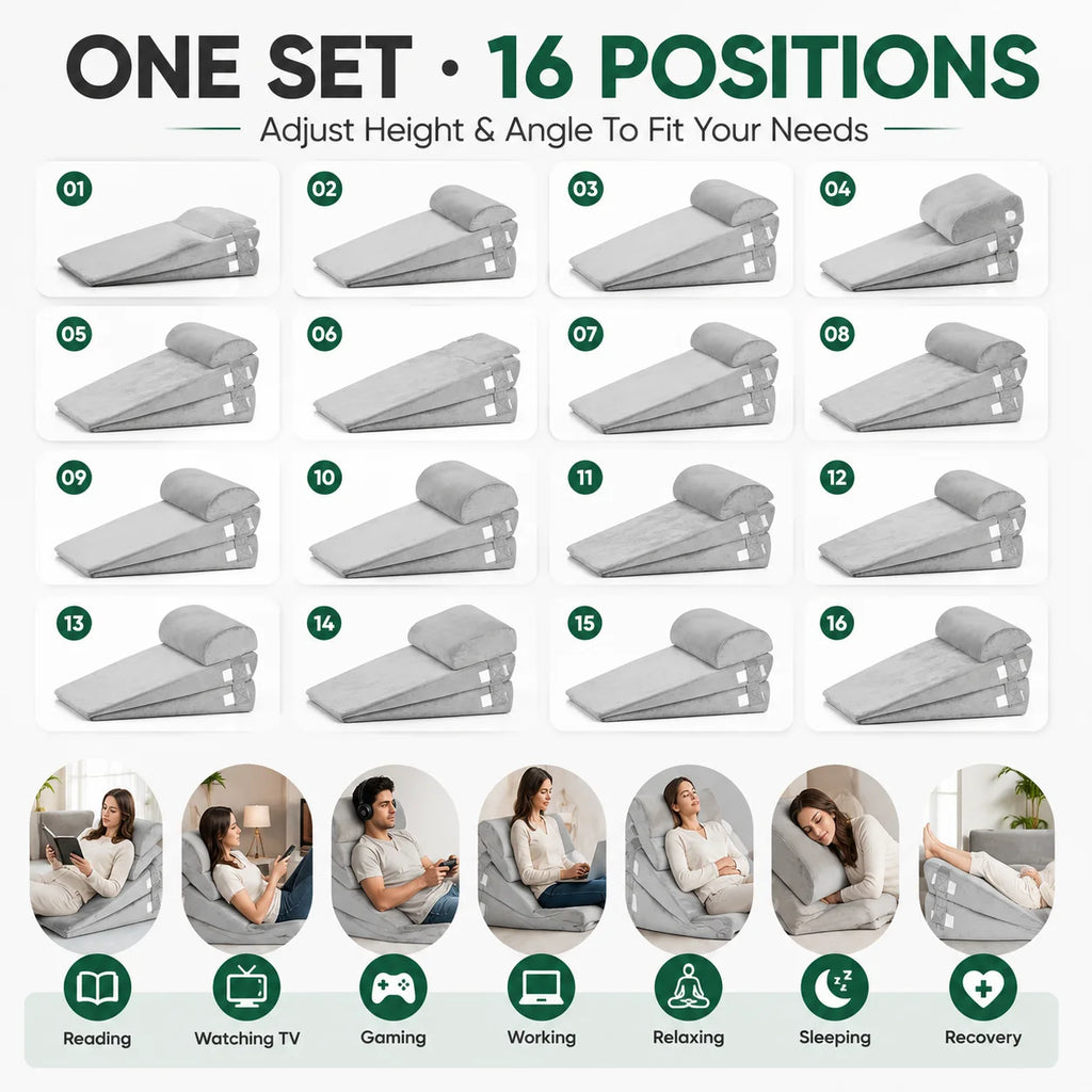 4 Piece Adjustable Wedge Pillow Set for Multi Angle Bed Ergonomic Sleep Support - MobilityBuy.com 