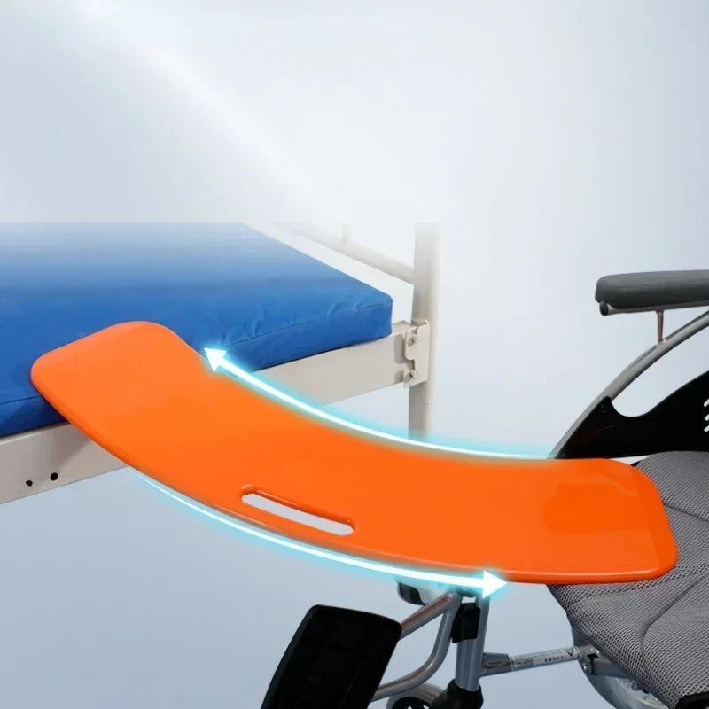Non-slip transfer board for disabled care, featuring a smooth surface and sturdy design for safe patient transfers.