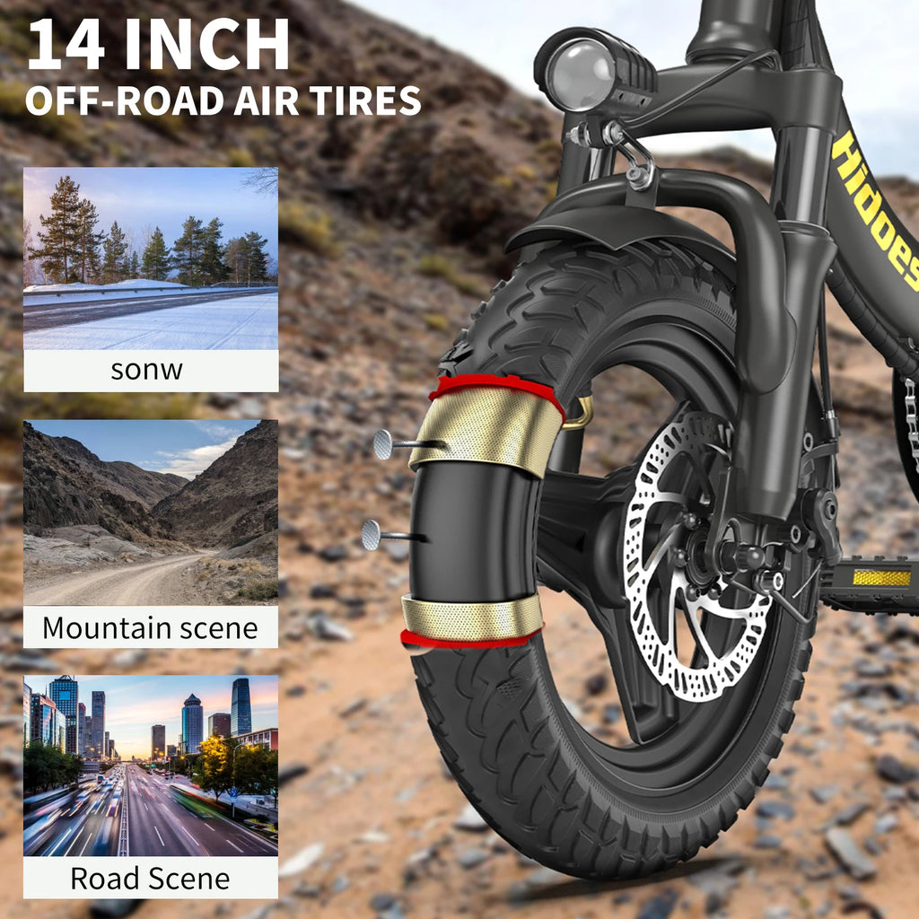 Hidoes C5 folding electric bike with 350W motor, black frame, 14-inch off-road tires