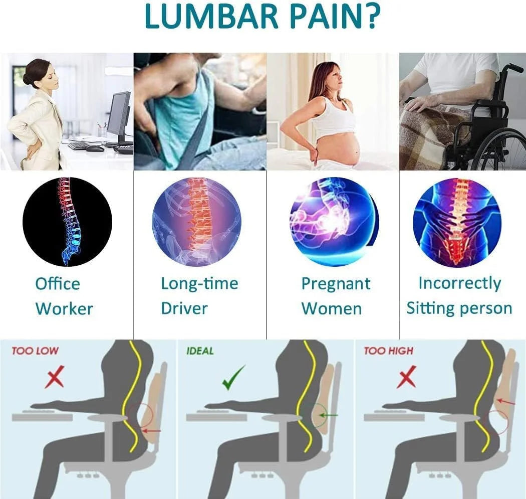 Lumbar Support Pillow Memory Foam Relieve Back Pain Seat - MobilityBuy.com 
