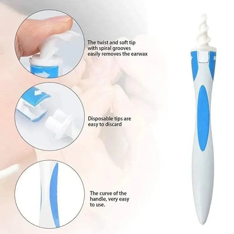 Ear wax remover tool with soft silicone tips and 16 replacement tips for effective ear cleaning by MobilityBuy.