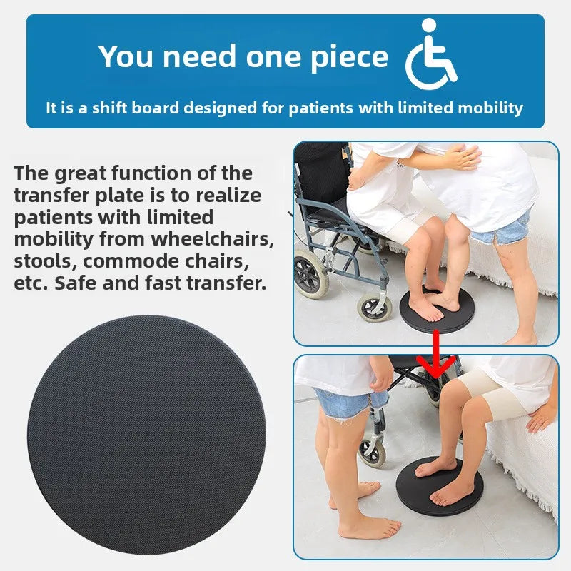 Rotating bed transfer turntable, round black non-slip disk for home care and wheelchair transfers
