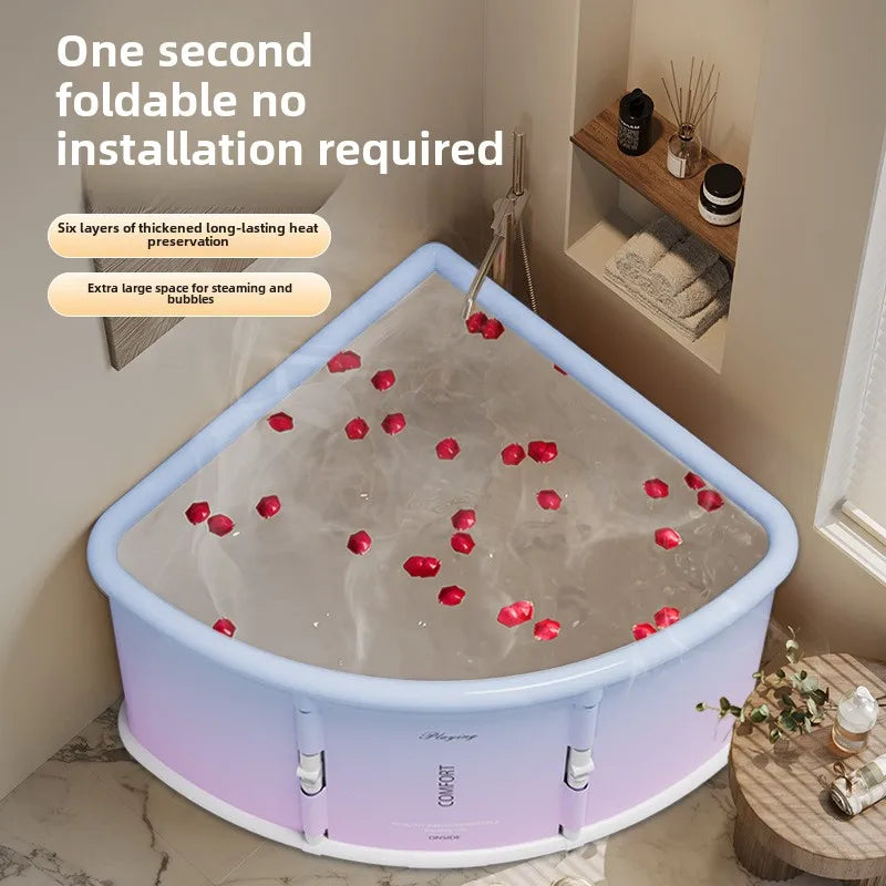 2025 Folding Fan Shaped Corner Spa Bathtub Space Saving Home Bath - MobilityBuy.com 