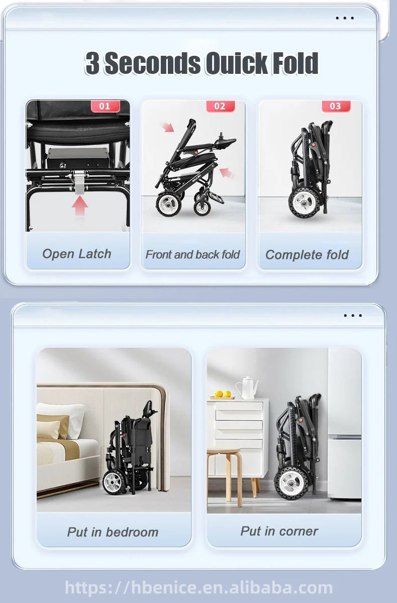Ultra-light Power Electric Wheelchair w Battery Lightweight Foldable