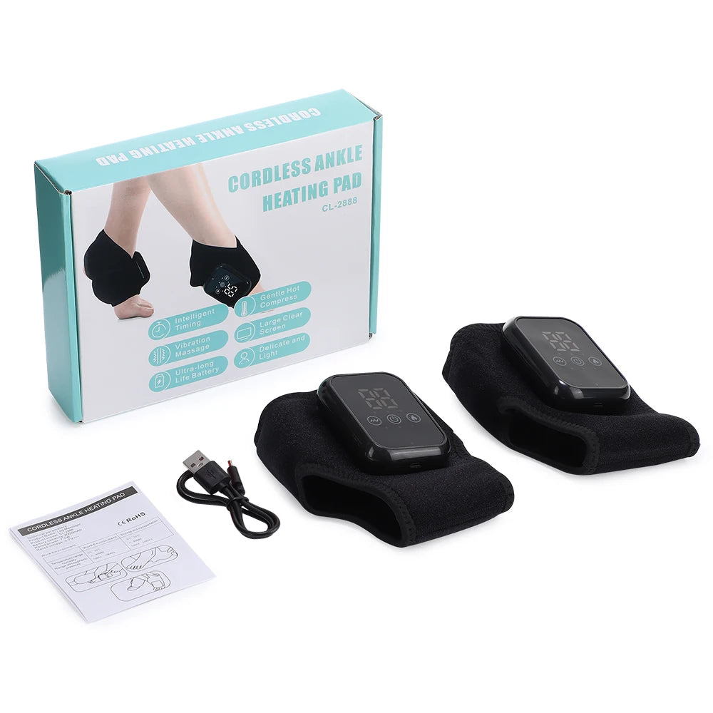 Heating ankle guard foot massager by Aliexpress featuring three vibration levels and a cordless design for relaxation.