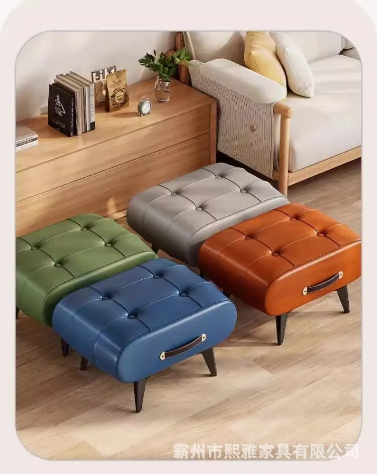 Luxury Leather Low Stool for Living Room Footrest and Decor - MobilityBuy.com 