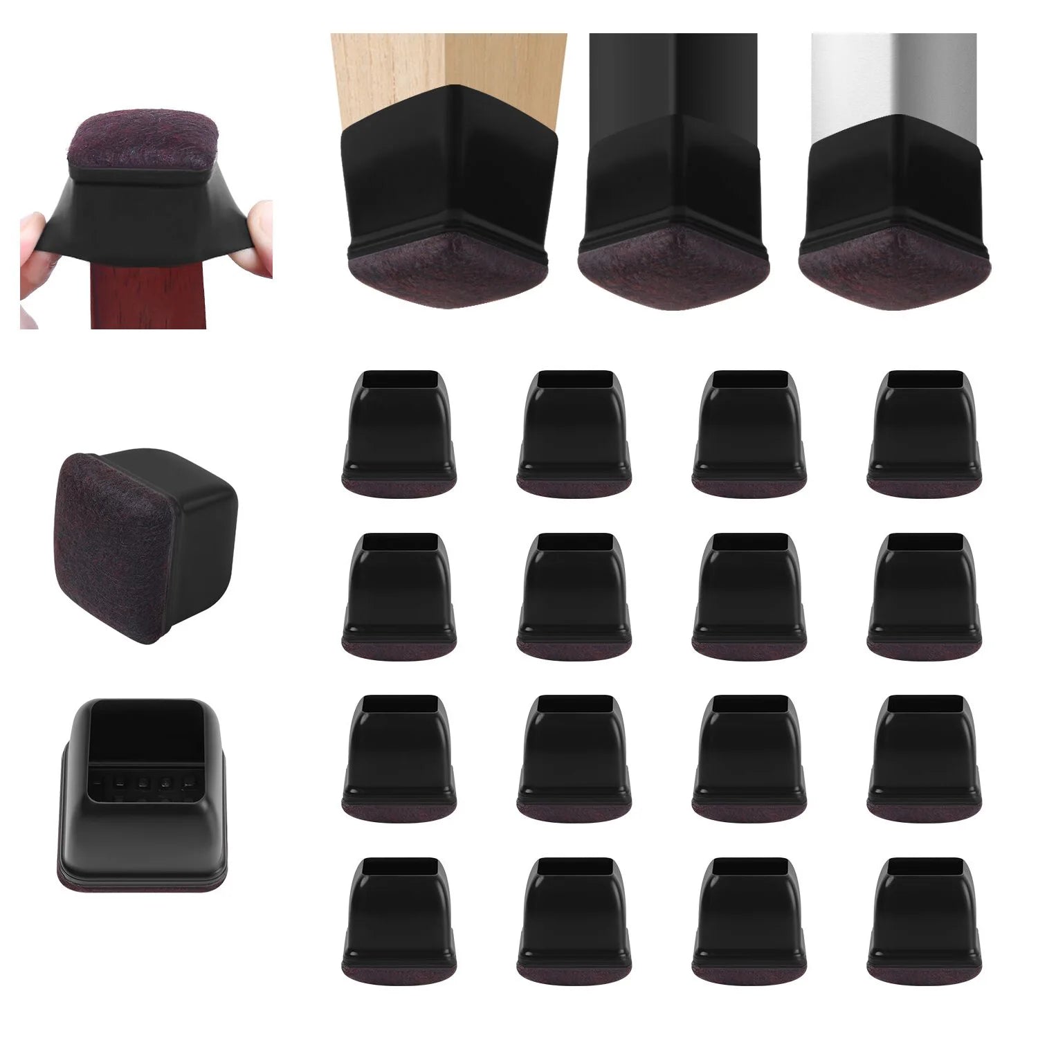16-piece silicone chair leg floor protector set with wrapped purple felt pads for hardwood floors