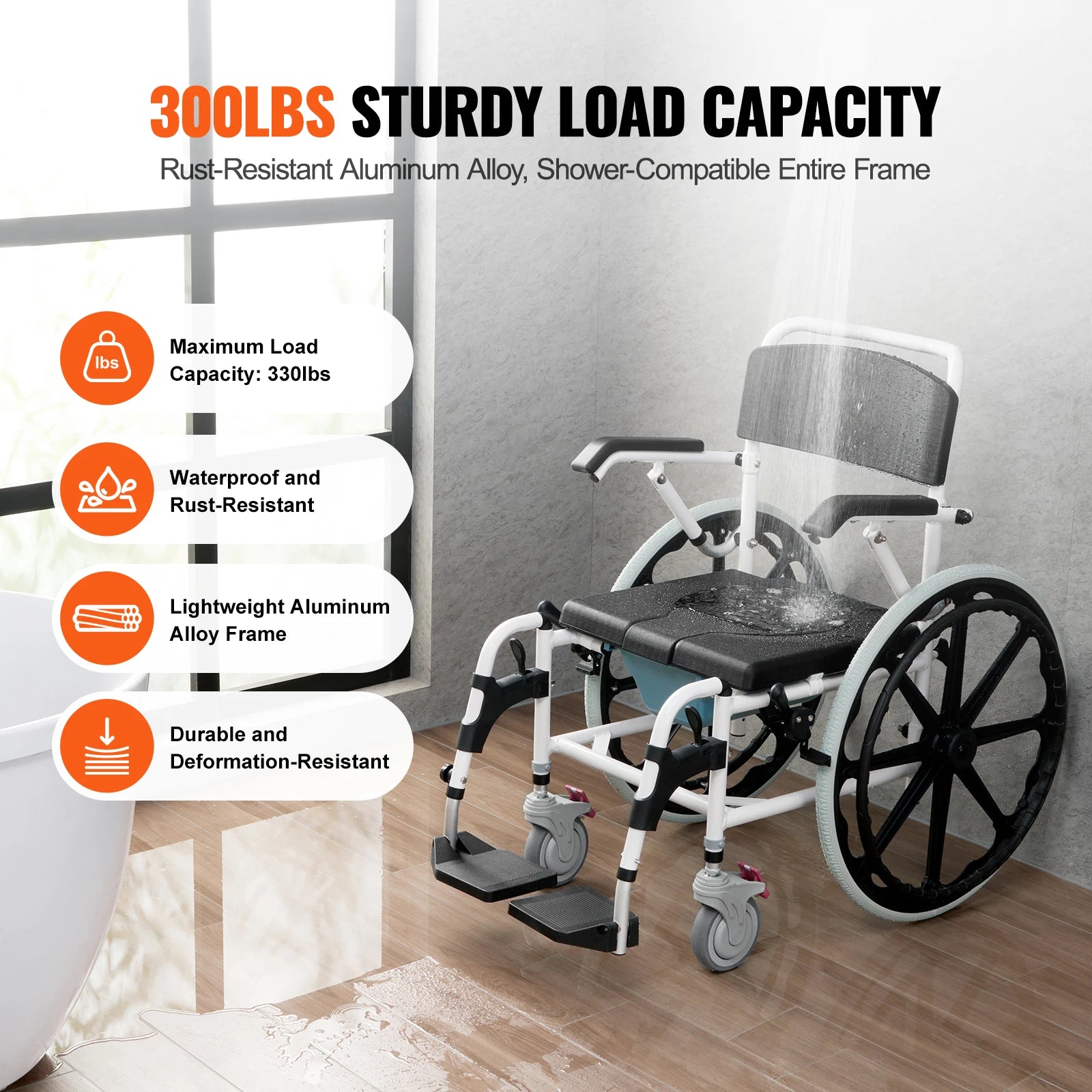 Shower Wheelchair Bathroom Adjustable Chair for Disabled Adult - MobilityBuy.com