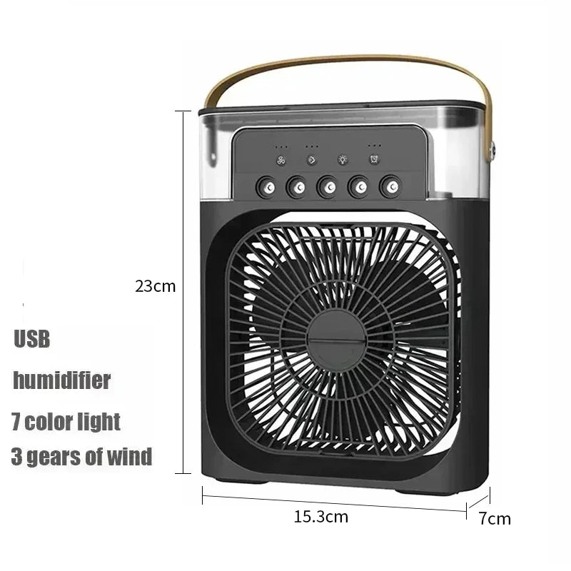 3-in-1 portable air cooler fan with humidifier and LED night light, black, USB powered