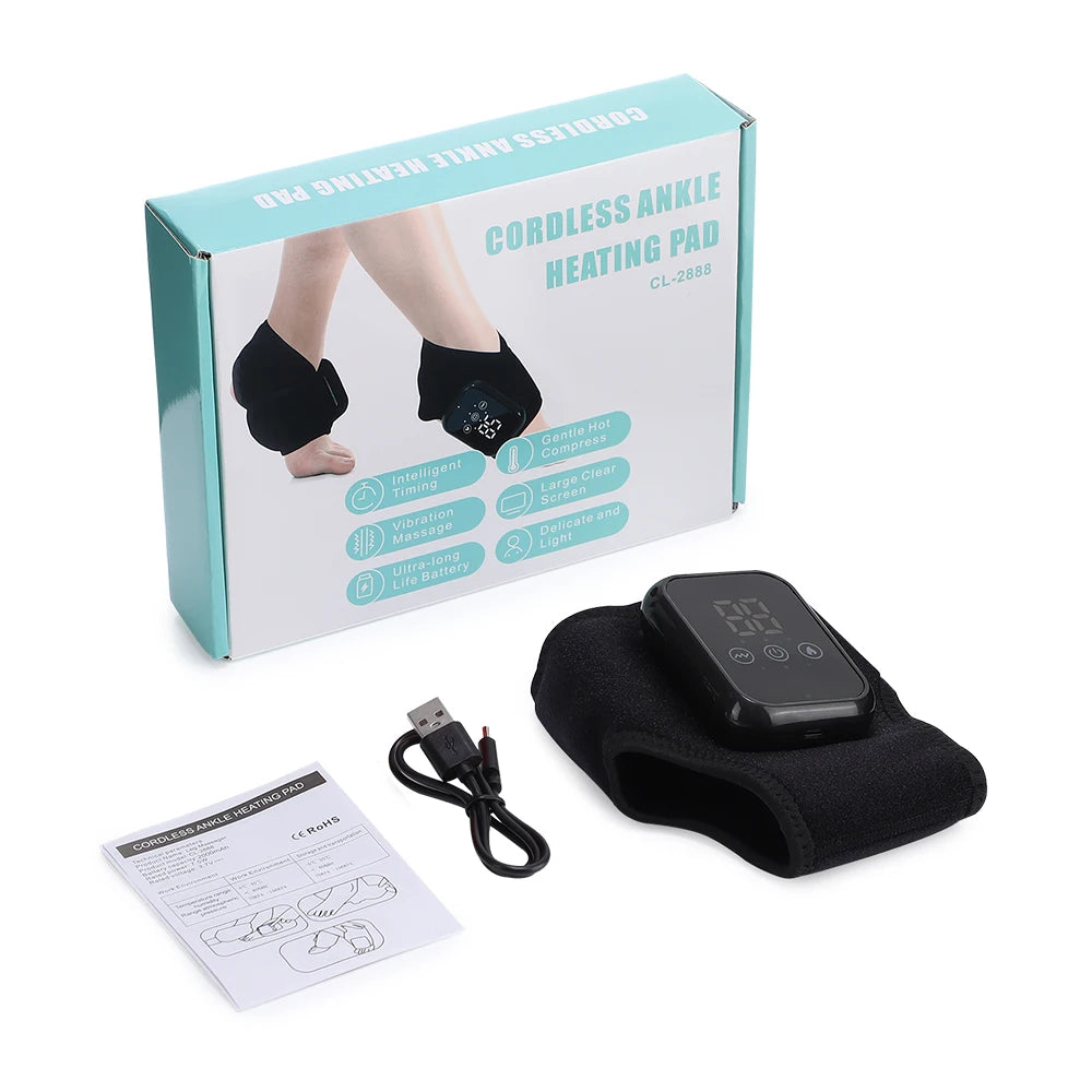 Cordless Aliexpress heating ankle guard with three vibration levels for soothing foot massage.
