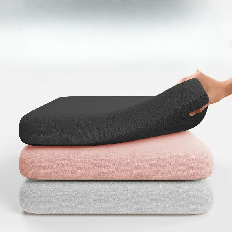 Ultra Thick Soft Foam Seat Cushion by MobilityBuy.com, black ergonomic chair pad; 3 cushions shown.