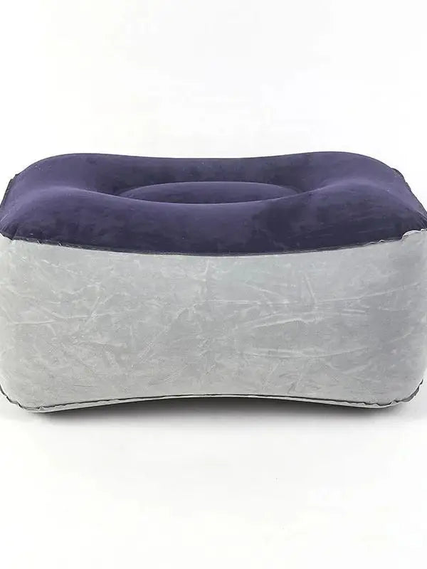 Inflatable footrest pad by MobilityBuy.com, purple top with gray sides, portable backrest foot pillow.